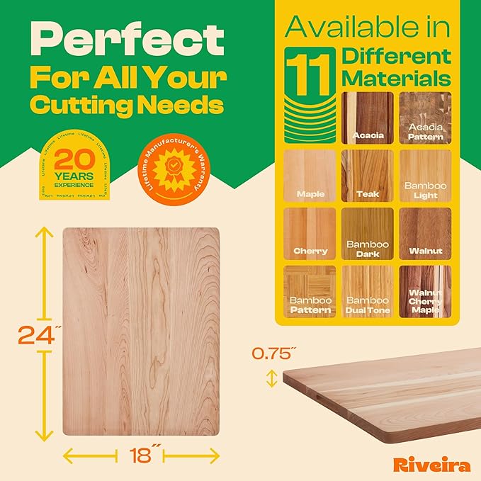 Riveira Cherry Wood Cutting Board – Gourmet Black Cherry Grandeur: 24 x 18 Wooden Cutting Board – Wooden Cutting Boards For Kitchen Decorative – Innovative Juice Grooves Cherry Wooden Chopping Board