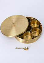 Hammered Pattern Handcrafted Brass Masala/Spice Box Set With Spoon Container 90 ML-Food Spice Storage Rack Indian Boxes Dani Dabba For Kitchen (8-INCH)