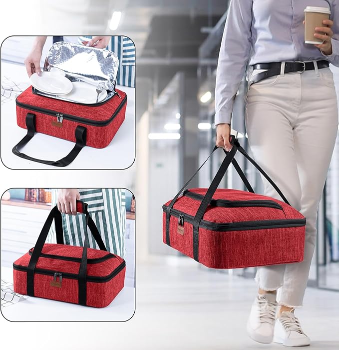 BAGSPRITE Insulated Casserole Carrier for Hot or Cold Food with Heat-resistant Mat, Fits 9" x 13" Baking Dish