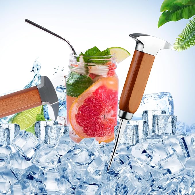 Ice Pick Tool with Wood Handle, Stainless Steel Ice Picks for Breaking Ice, Ice Carving Tools Bar Tools for Kitchen, Bars, Bartender, 6.7 Inch