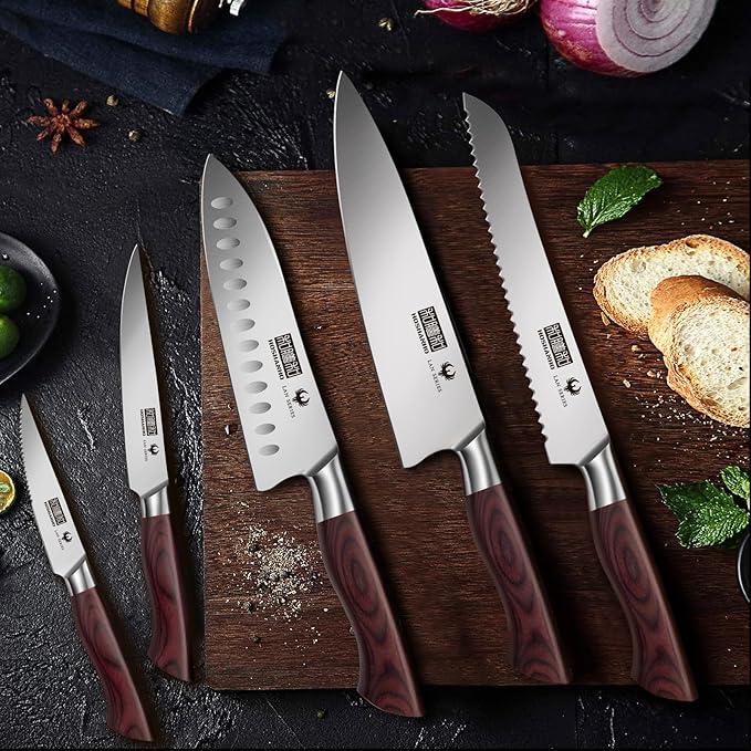 Kitchen Knife Set with Block 18-Piece, Super Sharp High Carbon Stainless Steel Chef Knife Set, Professional Cutlery Knife Set with Sharpener