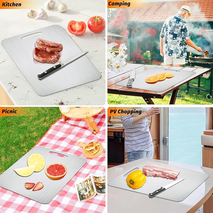 New Upgraded Titanium Cutting Board, Stainless Steel Cutting Boards For Kitche, Dishwasher Safe Double-sided Chopping Board with Peeler and Anti-slip Mat(18"L x 12"W)