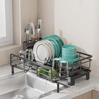 Small Dish Drying Rack - Extendable Dish Rack for Kitchen Counter, Rustproof Dish Drainers with Utensil Holder, Perfect for Apartments, RVs and Small Spaces,16.5" D x 7.5"-12.5" W x 6.5" H