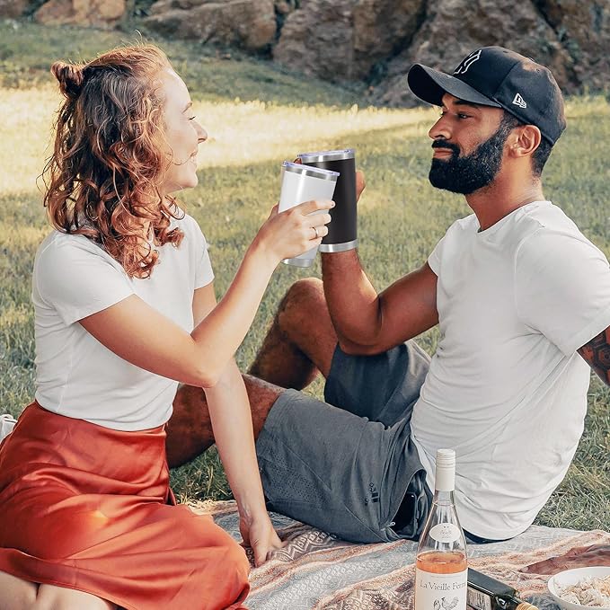 20 oz Tumbler Coffee Tavel Tumblers Bulk with Lid Stainless Steel Double Wall Vacuum Insulated Mug Powder Coated Cups fit Car Cupholder for Hot and Cold - Black, 8Pack