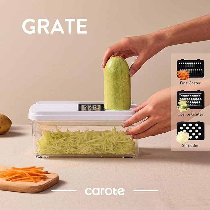CAROTE Mandoline Slicer Vegetable Chopper with Container, Food Chopper Vegetable Cutter, Cheese Graters, Dicer for Kitchen, BPA-Free Kitchen Gadgets with Safety Holder