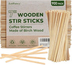 LotFancy 900Pcs Coffee Stirrers, 7 inch Birch Wood Coffee Stir Sticks, Sturdy Wooden Sticks, Great for Your Coffee Nook, Splinter Free, Round End