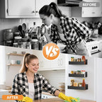 2 Pack Magnetic Spice Rack Organizer for Refrigerator and Oven, Movable Magnetic Hanging Kitchen Spice Rack with 2 Hooks, Black