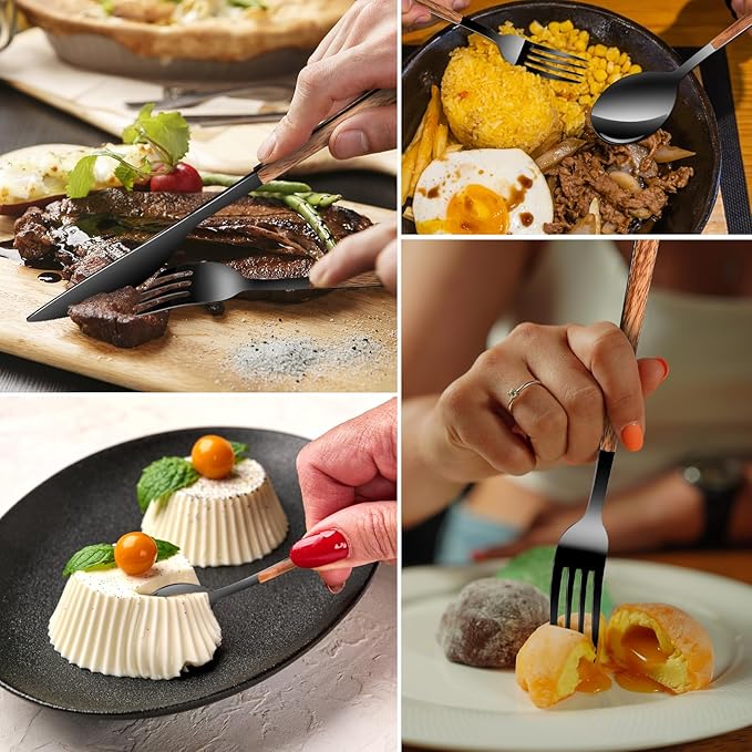 Stainless Steel Flatware Set for 4, Cutlery Utensils Set Include Knives/Forks/Spoons Service for 4, Mirror Polished and Dishwasher Safe (black)