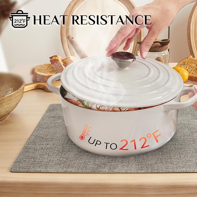 Softalker Vinyl Placemats Set of 6 - Faux Leather Heat Resistant Place Mats, 100% Waterproof Oilproof Wipe Clean Table Mats for Indoor & Outdoor Use, 17’’×12’’, Light Grey