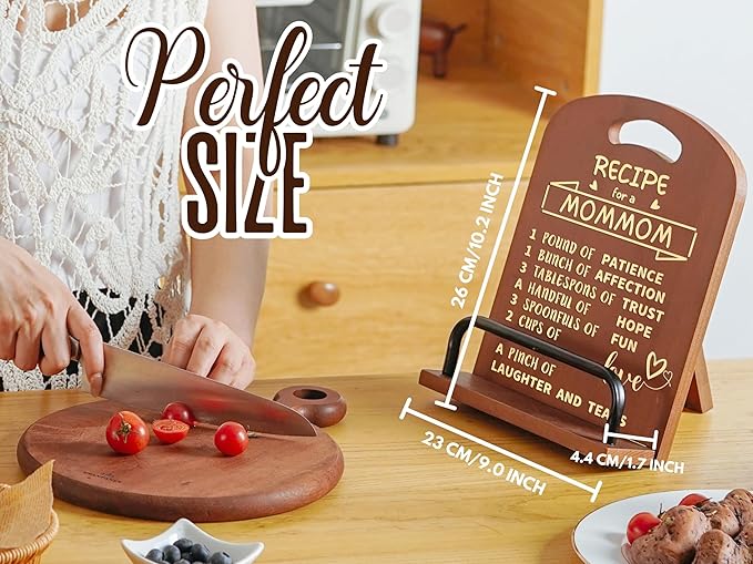 InnoBeta Mommom Gifts from Grandkids, Cookbook Stand for Kitchen Counter, Perfect Gifts for Mommom on Birthday, Adjustable Tablet Recipe Book Holder, Unique Kitchen & Home Decor
