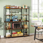 Tribesigns Large Bakers Rack, 55" Wide Kitchen Hutch Cabinet Microwave Stand with 11 Hooks, 5-Tier Baker’s Rack Kitchen Storage Shelf with Hutch, Rustic Brown