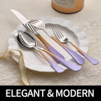 20-Pieces Color Silverware Sets for 4,Purple and Orange Handle Stainless Steel Cutlery Set, Include Forks Spoons and Knives Set, Dishwasher Safe Utensil Sets for Home Restaurant
