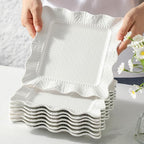 Neaylfe 8-Piece Ceramic Salad Plates, 8 inch White Square Dinner Plates for Snack & Restaurant, Embossed Modern Dinnerware Dishes Set for Kitchen, Microwave, Dishwasher Safe