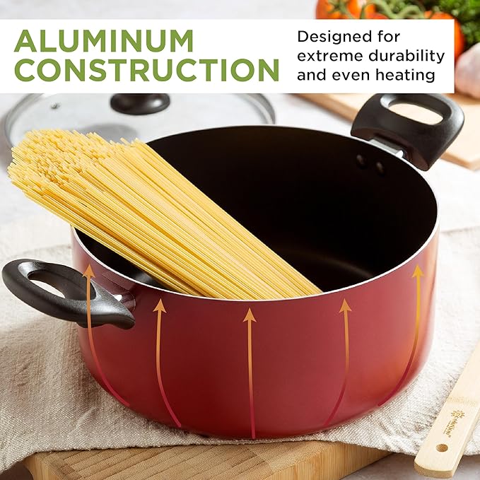 Ecolution Easy Clean Ceramic Nonstick Cookware Set, Dishwasher Safe Kitchen Pots and Pans Set, Comfort Grip Handle, Even Heating, Ultimate Food Release, 26-Piece, Red