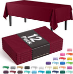 Exquisite 12-Pack Premium Plastic Tablecloth 54in. x 108in. Rectangle Table Cover - Burgundy