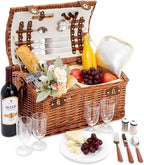Juvale Picnic Basket for 4 People - 18.1 x 12.2 x 10.2 Inches, Brown, Classic - Complete Wicker Picnic Basket Set with Cooler Bag, Dishes, Utensils & Glasses