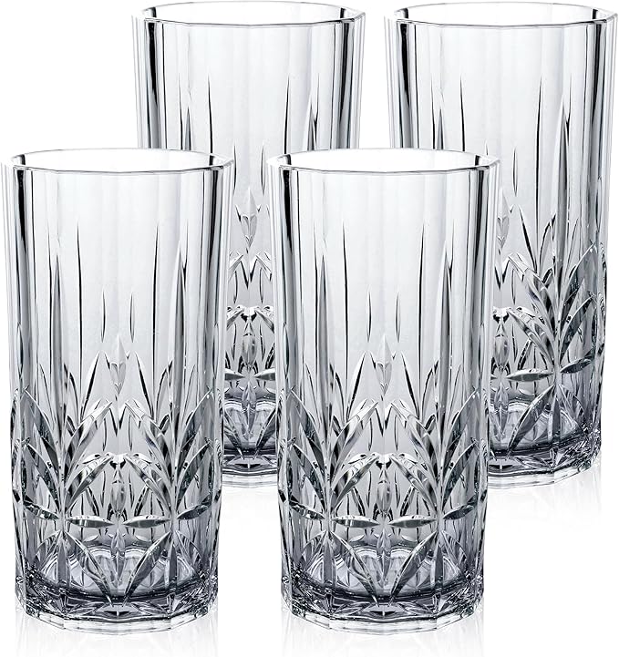BELLAFORTE Shatterproof Tritan Tall Tumbler Set of 4, 18oz - Myrtle Beach Drinking Glasses - Unbreakable Plastic Glasses Drinking for Gift, Party, New Year - BPA Free - Dishwasher Safe - Smoke Gray