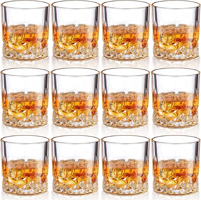 Yaomiao 12 Pcs Old Fashioned Whiskey Glasses Bulk 7 Oz Heavy Base Bourbon Glass Cocktail Rocks Glasses for Whiskey Bourbon Liquor and Cocktail Drinks Gift