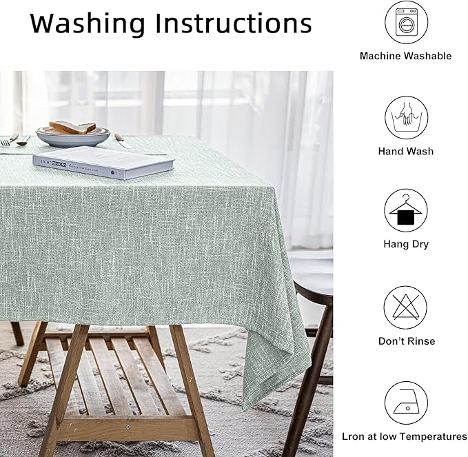 Waterproof Cotton Linen Tablecloths Rectangle Dining Table Cloth, Wipe Clean Indoor & Outdoor Table Cover for Buffet Party and Banquets, Wrinkle Resistant（54"x86"） Greyish Green