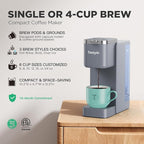Single Serve Coffee Maker, Iced and Hot Coffee Machine for K Cup & Grounds, Compact Design, 40oz Removable Water Reservoir, 6 to 24 Oz Brew Sizes, Fits 7.3" Travel Mug, Gray