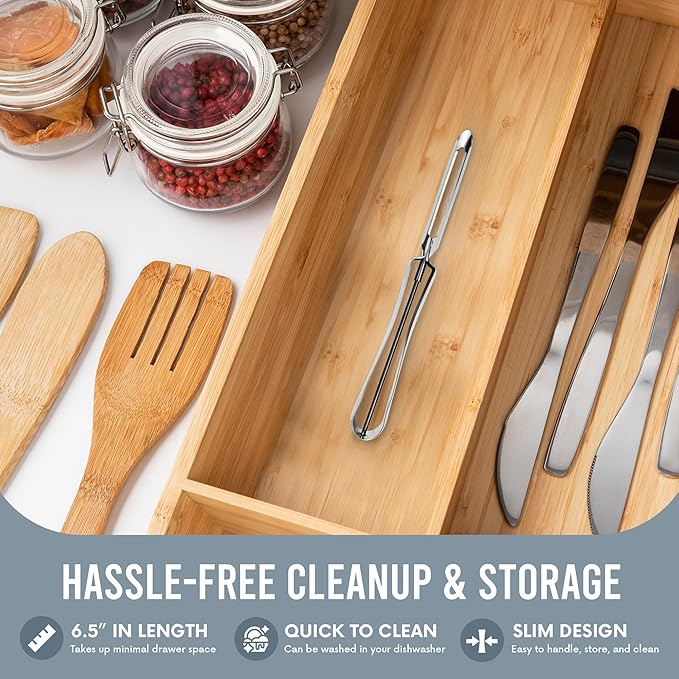 Linden Sweden Original Jonas Vegetable Peeler - Rust Resistant Silver Carrot and Potato Peeler with Ergonomic Handle for Safety and Control - Dishwasher Safe and Compact - Made In Sweden - 6.5in