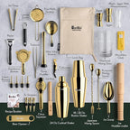Barillio Bar Tool Set Pro Edition - Gold Stainless-Steel Cocktail Shaker Set - Mixology Bartender Kit w/Boston Shaker, Drink Mixer & Muddler for Cocktails - Home Bar Accessories - 32-Pc Bar kit