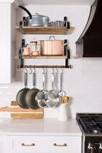 Gurfury Wooden Hanging Pot Rack with 8 Hooks - Farmhouse Style Wall Mount Multifunctional Cookware Organizer Rack Kitchen Storage for Pans Utensils (Natural)