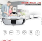 AVACRAFT 18/10 10 Inch Stainless Steel Frying Pan with Lid, Side Spouts, Induction, Versatile Stainless Steel Skillet