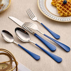 20-Piece Dark Blue Silverware Set 18/0 Stainless Steel Silverware Set Dark Blue Handle Cutlery Set Service for 4 Dinner Knives Forks Spoons Set Flatware Set Finish Dishwasher Safe