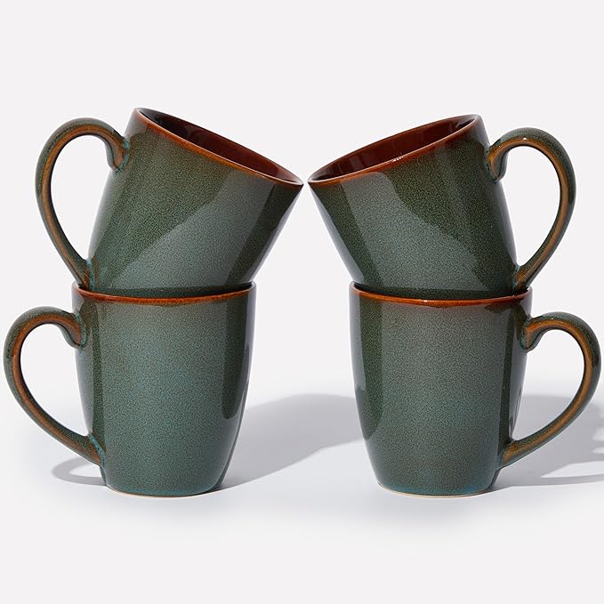Coffee Mug 16 oz, Ceramic Coffee Mugs Set of 4, Reactive Glaze Mug for Latte/Tea/Cappuccino, Large Stackable Mug Set for Men, Women, Dad, Mom, Dishwasher & Microwave Safe, Brown Green