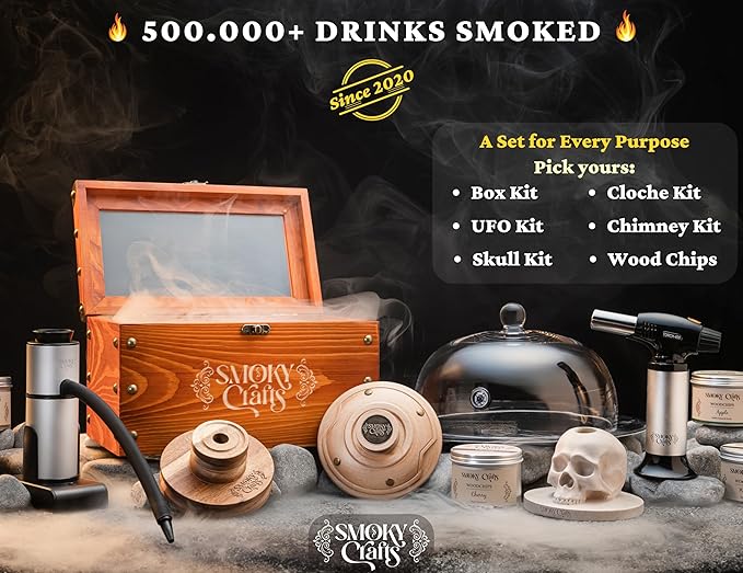 Acacia Whiskey Smoker Kit with Smoking Gun and Wood Chips (Apple & Cherry) - Drink Smoker Kit - Cocktail Smoke Set - Whiskey Gifts for Men