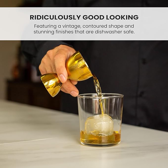 A Bar Above Premium Bell Jigger, 304 Stainless Steel Double Cocktail Jigger with 10 Internal Measurements, Heavy Duty Professional Bar Tool for Bartending, Stainless Finish, Ergonomic Design, 1 Pack