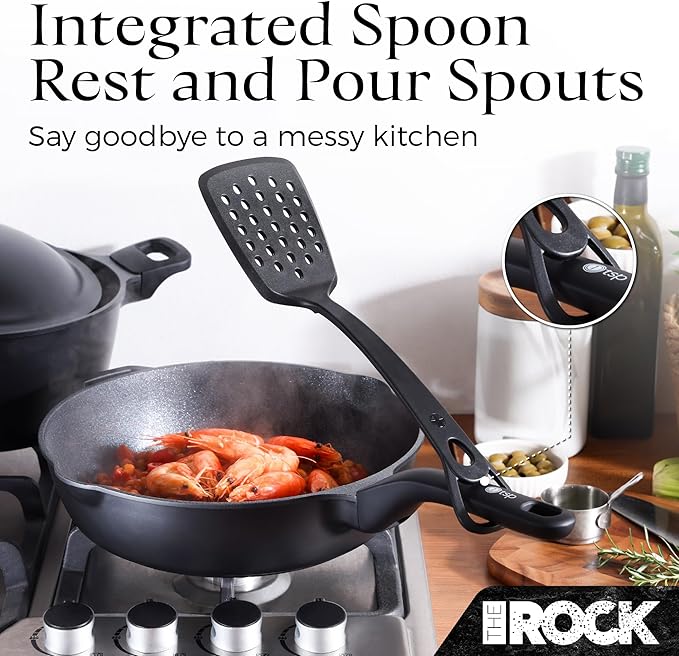 THE ROCK 1TSP 13PCS Cookware Set – Pots and Pans Set Non Stick with ROCK.TEC – Nothing Sticks, Never Warps, Lasts Longer – Healthy, Multifunctional, All-in-One Fry Pan, Saucepan, Stockpot & More