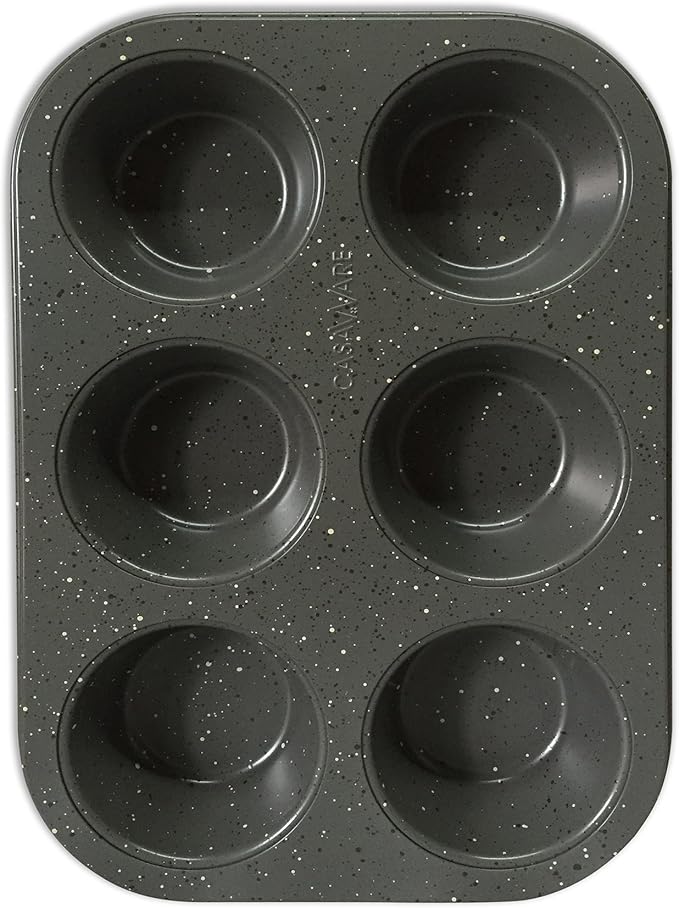 casaWare Toaster Oven 6 Cup Muffin Pan NonStick Ceramic Coated (Silver Granite)