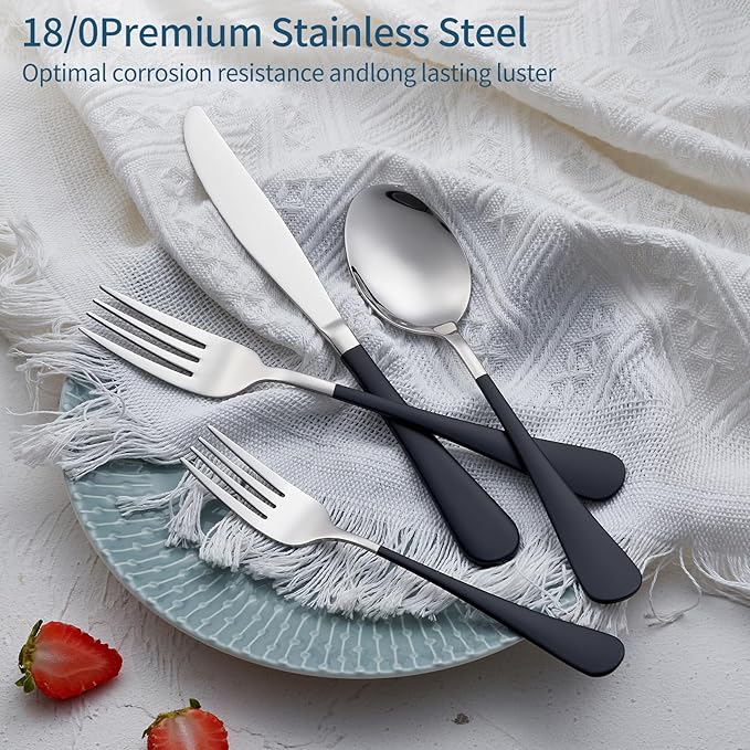 Black Silverware Set 20 Piece 18/0 Stainless Steel Flatware Black Handle Cutlery Set Service for 4 Black Forks Spoons and Knives Set unique silverware set Mirror Finish Dishwasher Safe