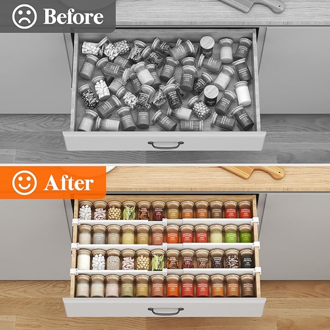 Lifewit Hanging Kitchen Drawer Dividers 3.1" High, 10-17" Adjustable Drawer Organizers for Utensils, Expandable Dresser Separators in Kitchen/Bedroom/Bathroom/Vanity/Office, White(4 Pack)