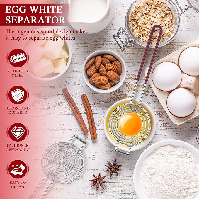 Stainless Steel Egg Separator,Egg Yolk & White Separator Tool with Long Handle,Sifting Filter Egg Divider,Kitchen Gadget for Baking Cooking