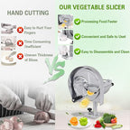 Hakka Commercial Vegetable Slicer Manual Fruit Slicer Potato Tomato Slicing Machine Onion Slicers Stainless Steel Vegetable Cutter for Potato Lemon Tomato Onion, 0.2-10mm Thickness Adjustable