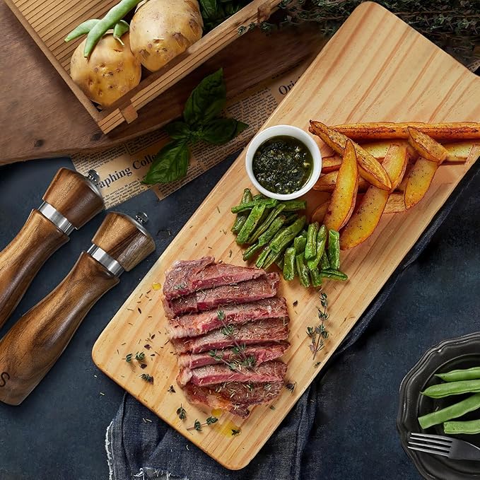 Wooden Salt and Pepper Grinder Set:Pepper Grinder Manual,Adjustable Coarseness,Crafted of Acacia Wood with Ceramic/Stainless Steel Core|Along with Salt&Pepper Mill Tray,Spoon,8in,2pack