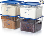 CURTA 4 Pack Food Storage Containers with Blue Lids - NSF Listed Commercial Grade in 12.0 Qt - Square, Clear, Polycarbonate