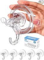 Antimbee Transparent Heavy Duty Suction Hooks, 5 Pack, Holds up to 11 lbs, Modern & Simple Design, Reusable & Removable, Ideal for Bathroom, Kitchen, Glass, Metal, Plastic Surfaces