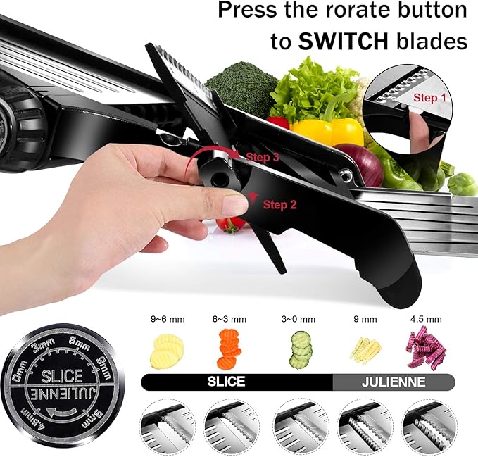 Masthome Mandoline Food Slicer, Adjustable Stainless Steel Vegetable Slicer for Cheese, Zucchini, Carrots, Fruits, Vegetable Chopper with Cleaning Brush and Gloves