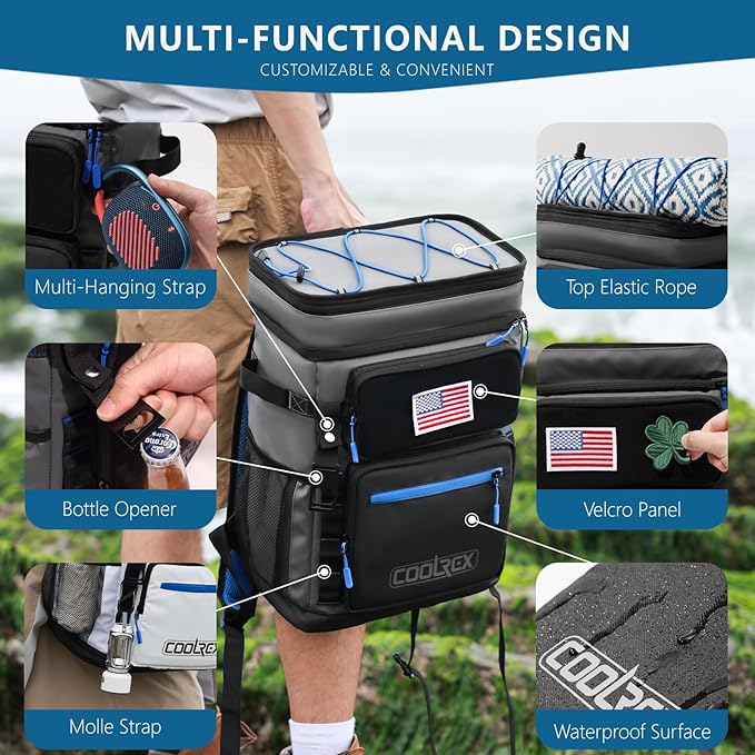 Large Backpack Cooler 36 Can Cooler Backpack with 2 Insulated Compartments Leak Proof Waterproof Travel Backpack, Camping Beach Picnic Lunch Thermal Bag for Women and Men