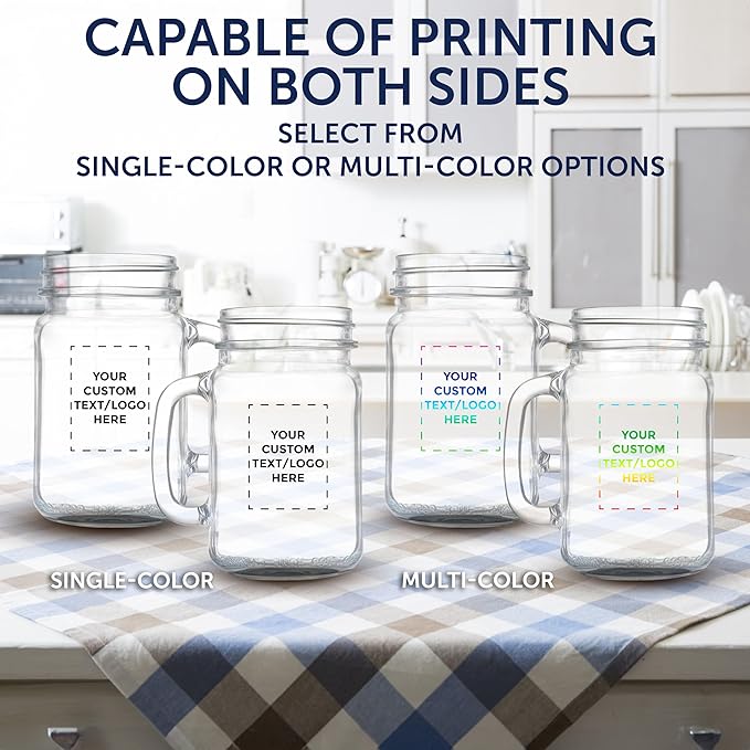 DISCOUNT PROMOS Custom Libbey Mason Jars w/Handles 16 oz. Set of 10, Personalized Bulk Pack - Traditional style, High standard - Black