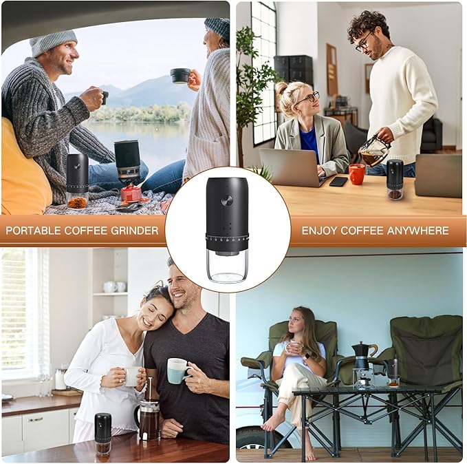 Portable Electric Coffee Bean Grinder， Upgraded Ceramic Conical Burr with External 40 Levels Adjustable Fine to Coarse Settings, Rechargeable and Faster Grinding for Office, Home, Black