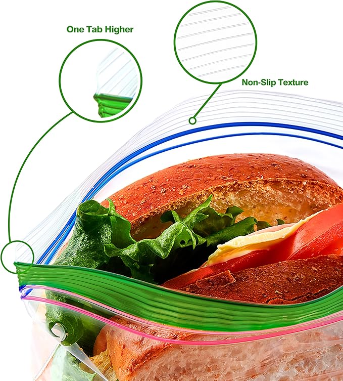 TYPLASTICS Sandwich and Snack Bags, Storage Bags for Food On the Go, Double Zipper for Freshness, Easy Open Design, Reclosable, 360 Count