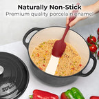 Zulay Kitchen 7.7 Quart Enameled Cast Iron Dutch Oven with Lid, Silicone Trivet & Heat Pad – Premium Durability & Oven Safe up to 500°F – Heavy Duty Cookware Perfect for Bread Baking, Stews, Braising & Roasting – Black