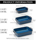 Kiln-Transformed Blue Ceramic Baking Dish Set of 3, Casserole Dishes for Oven, Square Porcelain Bakeware Set with Handles, Lasagna Baking Pan for Cooking, Perfect for Baking and Serving, Housewarming, Halloween, Thanksgiving, Christmas, New Year