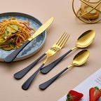 20-Piece Gold and Black Silverware Set for 4, 18/0 Stainless Steel Flatware Cutlery Utensils Set, Include Dinner Knives,Dinner Forks,Dinner Spoons,Salad Forks,Teaspoons,Dishwasher Safe