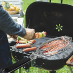 Fish Grill Basket, Large Fish Grilling Rack for Grill Fish Vegetables Shrimp, Folding Stainless Steel Grill Basket with Removable Wooden Handle & Basting Brush